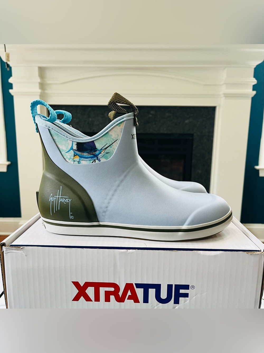XTRATUF Women's 6" Ankle Deck Boot Guy Harvey Slip Resistant Blue